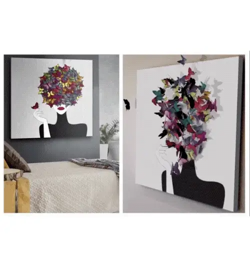 Butterfly Lady physical ArtScapes print and its augmented-reality transformation side by side